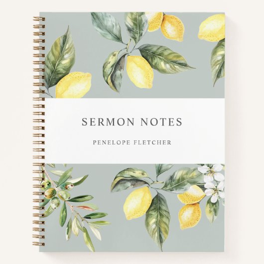 Sermon Notes Watercolor Lemons Olives Notizblock (Vorderseite)
