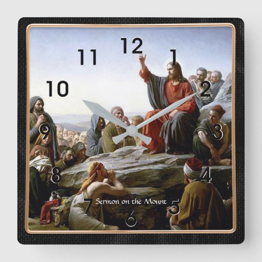 Sermon on the Mount, fine art painting Quadratische Wanduhr (Vorderseite)