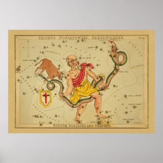 Serpens - Vintages Astronomisches Star Chart Image Poster (Vorne)