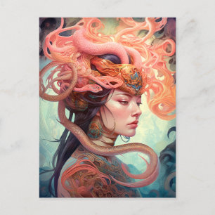 Serpent Hair Lady Fantasy Art Postkarte