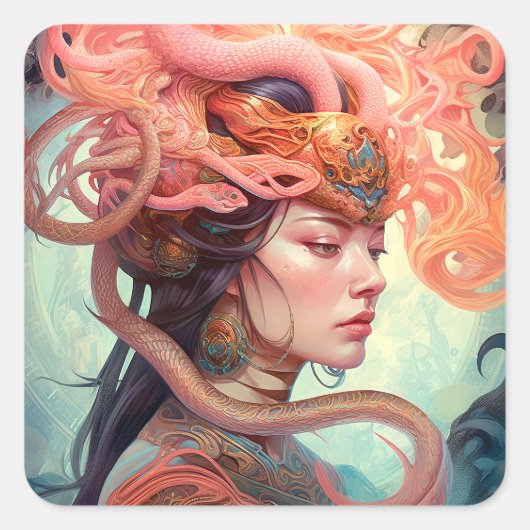 Serpent Hair Lady Fantasy Art Quadratischer Aufkleber (Vorderseite)