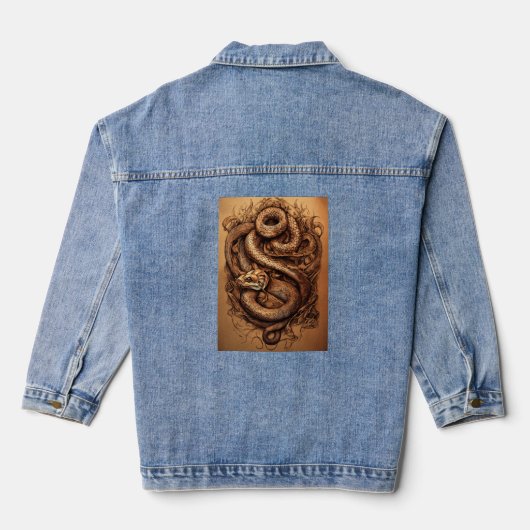 Serpent's Grace: Snake Design Tattoo Form Jeansjacke (Rückseite)