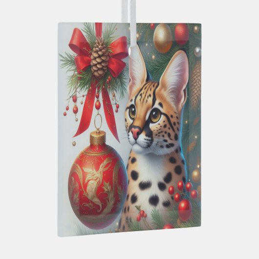 Serval Cat Glass Ornament (Vorderseite Rechts)