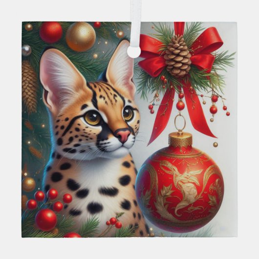 Serval Cat Glass Ornament (Rückseite)