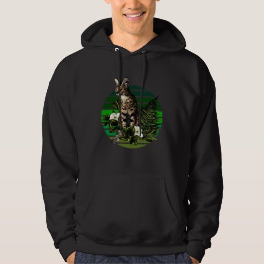 Serval Wild Spotted Cat Distressed Green Retro Sun Hoodie (Vorderseite)