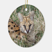 Servalkatze, die sich im Gras entspannt Keramik Ornament (Links)