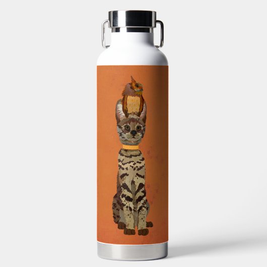 SERVALKATZE & EULE TRINKFLASCHE (Vorderseite)