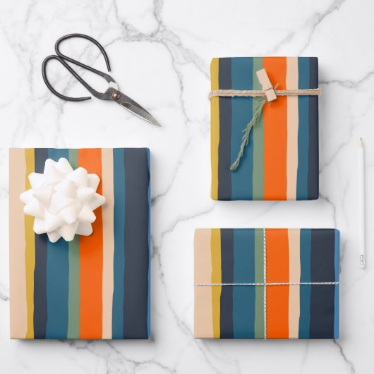 Server Streifen farbenfroh, zeitgenössisch modern Geschenkpapier Set (Vorderseite)
