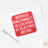 Service Disconnect Located at Electric Meter Label Quadratischer Aufkleber (Umschlag)