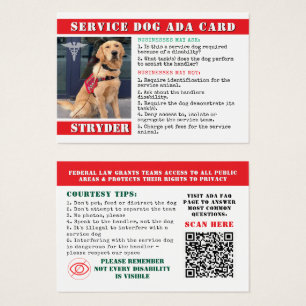 Service Dog ADA Law Cards Red Foto ID Abzeichen