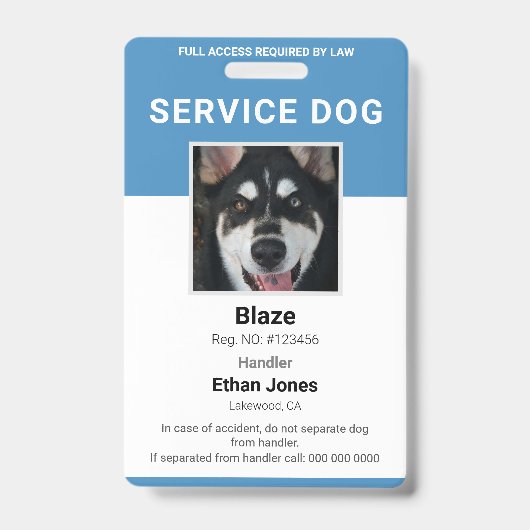 Service Dog Foto Blue Abzeichen Ausweis (Vorderseite)
