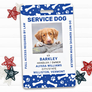 Service Dog Foto ID Personalisiert Blue Paw Prints Ausweis