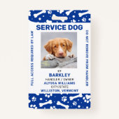 Service Dog Foto ID Personalisiert Blue Paw Prints Ausweis (Vorderseite)