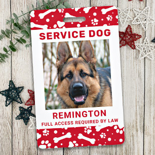 Service Dog ID Personalisiert Red Paw Prints Foto Ausweis