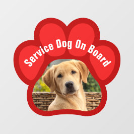Service Dog On Board Paw Print Photo Red Fensteraufkleber