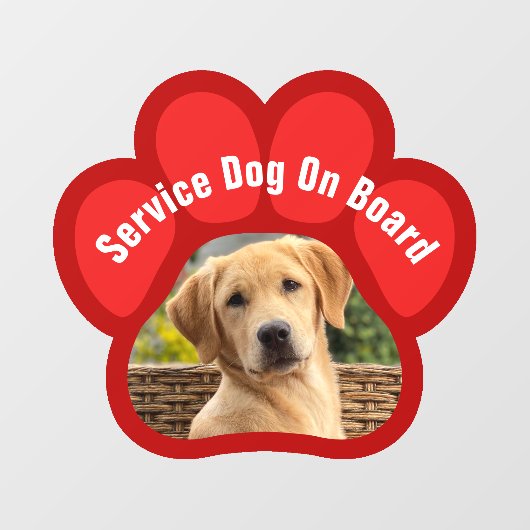 Service Dog On Board Paw Print Photo Red Fensteraufkleber (Blatt)