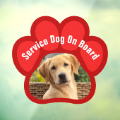 Service Dog On Board Paw Print Photo Red Fensteraufkleber (Blatt 3)