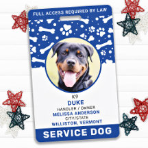 Service Dog Personalisiert Blue Paw druckt Foto-ID
