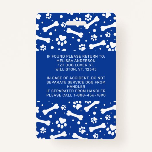 Service Dog Personalisiert Blue Paw druckt Foto-ID Ausweis (Rückseite)