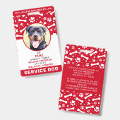 Service Dog Personalisiert Red Paw Prints Foto ID Ausweis (Vorder- & Rückseite)