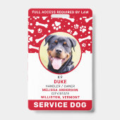 Service Dog Personalisiert Red Paw Prints Foto ID Ausweis (Vorderseite)