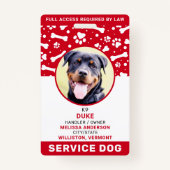 Service Dog Personalisiert Red Paw Prints Foto ID Ausweis (Vorderseite)