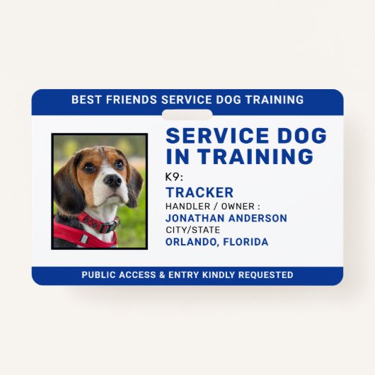 Service-Hund in Training-ID Blaues Personalisierte Ausweis (Vorderseite)