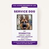 Service Hund Personalisiertes Lila Foto ID Abzeich Ausweis (Vorderseite)