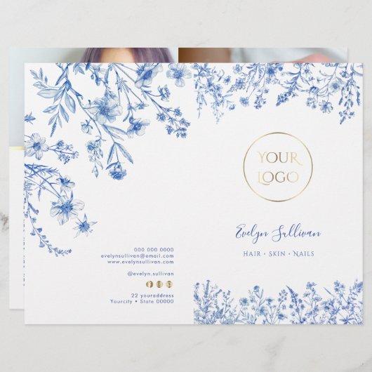 Service-Menü-Broschüre "Blaue Wildblumen" (Vorne/Hinten)