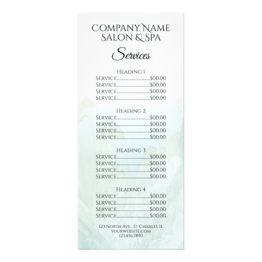 Service-Menü des Wellness-Centers "Light Ice Blue Werbekarte (Vorne)