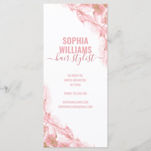 Service-Menü für den rosa und goldfarbenen Salon Menükarte (Rückseite)