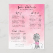 Service Menu Girl mit Braid Pink Wasserfarbe (Vorderseite)