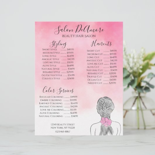 Service Menu Girl mit Braid Pink Wasserfarbe Briefbogen (Stehend Vorderseite)