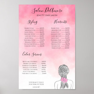 Service Menu Girl mit Braid Pink Wasserfarbe Poster