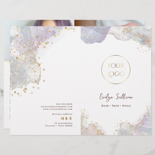 Service-Menübroschüre für Glitzer Aquarellformen (Vorne/Hinten)