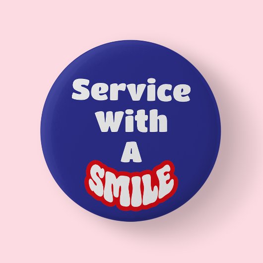 Service mit einem Lächelroten und blauen Abzeichen Button