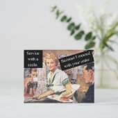 Service mit Lächeln - Vintage Bedienung Postkarte (Stehend Vorderseite)