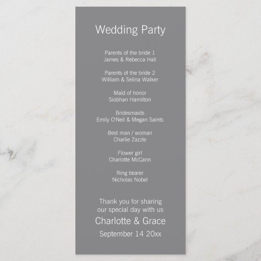 Service Order für zwei Hochzeiten (Lilac und Gray) Programm (Rückseite)