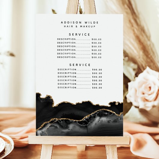 Service-Preis von Agate Black and Gold Marmor Menükarte