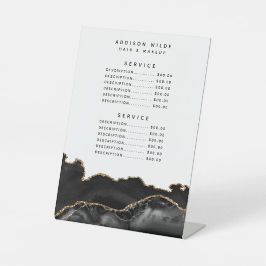 Service-Preis von Agate Black and Gold Marmor Sockelschild (Vorderseite)