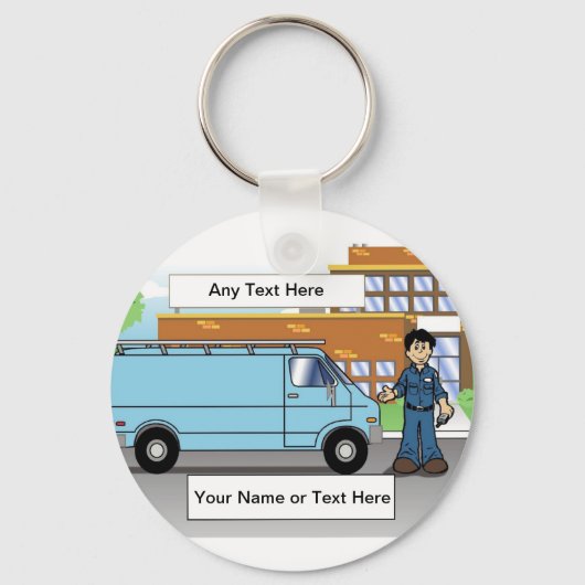 Service Van Blue, Contractor - Männlicher Cartoon Schlüsselanhänger (Vorderseite)