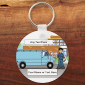 Service Van Blue, Contractor - Männlicher Cartoon Schlüsselanhänger (Vorderseite)