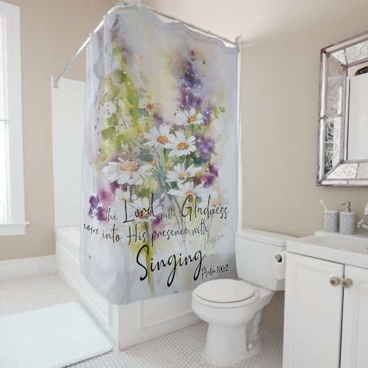 Serviere den Herrn mit Gruß und Blüte Duschvorhang (Beispiel)