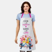 Serviere mit Liebe Vögel weiß pink Schürze (Getragen)