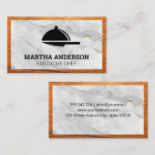 Servieren des Platter-Messer-Logos | Marmorholz Visitenkarte (Vorne/Hinten)