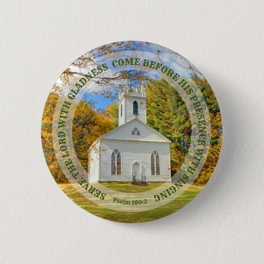Servieren mit Freude New England Kirche im Herbst Button (Vorderseite)