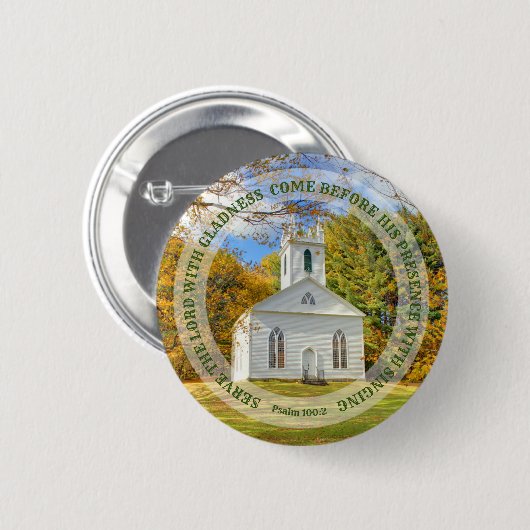 Servieren mit Freude New England Kirche im Herbst Button (Vorne & Hinten)