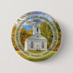 Servieren mit Freude New England Kirche im Herbst Button