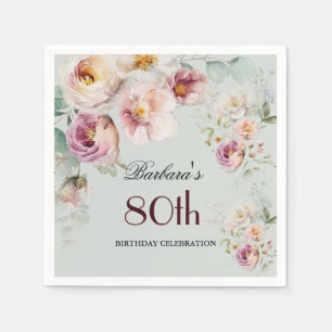 Serviette Elegant Watercolor Floral 80. Geburtstag