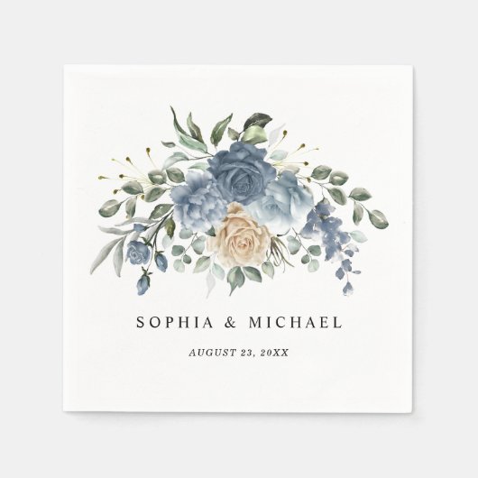 Serviette, Elegante Staubblaue Florale Hochzeit Serviette (Vorderseite)